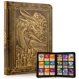 FEIDIAO 9 Pocket Trading Card Binder 360 Side Loading Pockets Albums with Zipper 3D PU Leather Embossed Dragon Card Books Collectible Trading Card Game Album for MTG,TCG,Pokmon,Lorcana(Bronzed)
