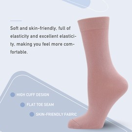 Women's Soft Thin Viscose Bamboo Crew Socks, Fit Stretchy Casual, Business, Dress Calf Sock 5 Pairs (US, Alpha, Small, Regular, Regular, Pink)