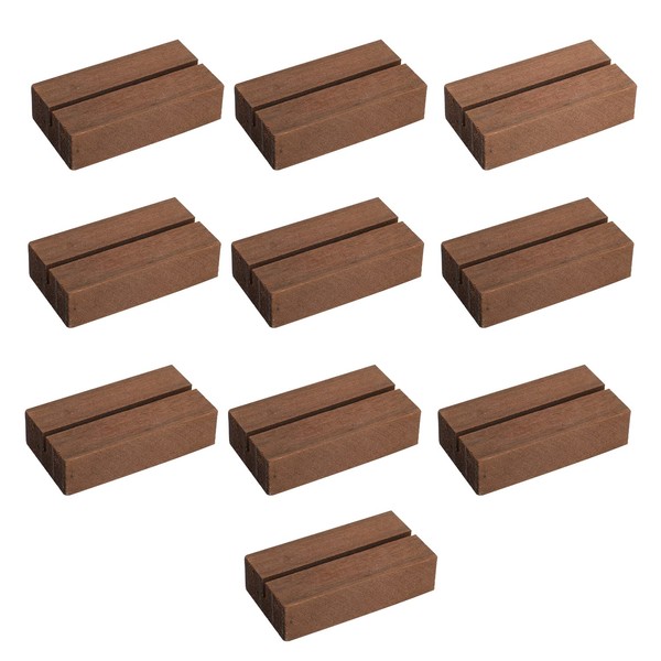 AIEX 10pcs Wood Name Card Holders, Wood Card Holder Smooth Wood Sign Holders for Table Number Signs Wedding Dinner Party Events Decoration (Walnut Color, 3 x 1.6 x 0.8 Inch)