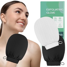 2 Pack Exfoliating Glove Mitt – Double-Sided for Radiant, Smooth Skin – Gently Removes Dead Skin & Enhances Circulation – Reusable and Long-Lasting Design(Black White)