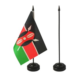 Zigvert 1 American & 1 Kenyan 8"x5" Miniature Desk & Table Flag, Includes 2 Flag Stands & 2 Small Mini Stick Flags, USA & Kenya Flag, Perfect for Offices, Homes, Conference Rooms, Independence Day