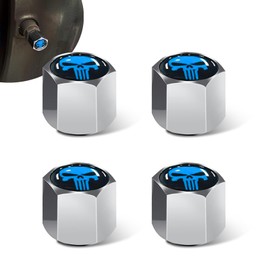 fasebeek 4 PCS Car Tire Valve Stem Caps, Skull Dust Proof Covers, 0.31" Vehicle Decor, Universal for Most Cars (Blue)
