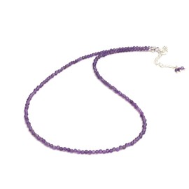 Gempires Natural Amethyst Crystal Bead Necklace, Purple Choker Necklace for Women, Gift for Her, February Birthstone, 16+2 inch Adjustable Silver Plated Chain