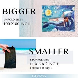 LkDiramio Beach Blanket Sand Proof Waterproof Oversized 100" x 80" Sand Free Mat with Corner Pockets and Mesh Bag for Outdoor, Picnic, Travel, Beach Accessories Portable, Watercolor Dolphin