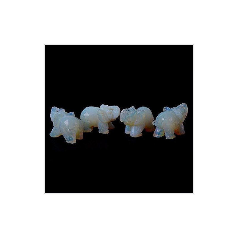 Carved Opalite Moonstone Glass Elephant Healing Guardian Statue Figurine Crafts