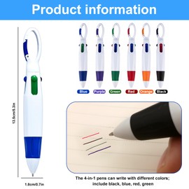 Joyseedi 24Pcs 4 Colour Pens All in One with Buckle Keychain, Retractable Shuttle Pens Multicolor Ballpoint Pens, 4-in-1 Lanyard Multicoloured Pen for Office School Supplies Students Children