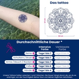 Tattwo.me 2 Week Waterproof Temporary Plant Tattoos - Floral Mandala - EU Compliance - Vegetable Ink - Tattoo Pad Size: 5 x 5cm (P0115)