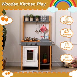 Wooden Mud Kitchen for Kids, Outdoor Play Kitchen Playset with Cookware Accessories, Play Kitchen with Faucet and Sink