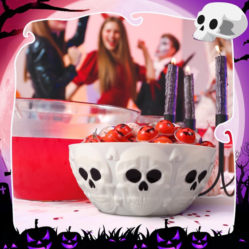 Wiwiqing 2 Pcs Halloween Candy Bowls Skeleton Skull Plastic Bowl