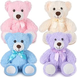 Civaner 4 Pack 14 Inches Bear Plush Stuffed Animals Cute Soft Bears Gifts Bulk for Girls Boys Girlfriend(Pink, Blue, White, Purple)
