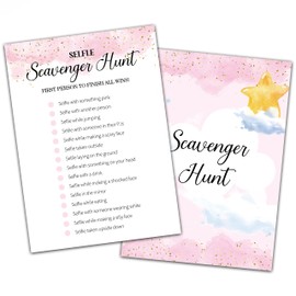 Slumber Party Games for Adults, Scavenger Hunt - Sleepover Games Card, Blush Pink Pajama Party Game Idea, Girls Birthday Party Supplies & Activity, Set of 30 Game Cards-A04