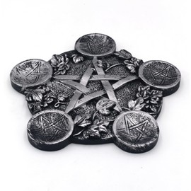 Star Candle Holder Astrology Pentacle Altar Plate Resin Tealight Holder Tray Witchcraft Altar Supplies for Witchcraft Wiccan Tarot Supplies Silver