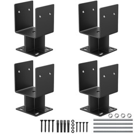 4"x 4" Concrete Post Base, 4Pcs Stainless Steel Adjustable Post Anchor Bracket (Internal 3.5 x 3.5), U-Shape Wood Post Base Holder for Pavilion Deck Porch Handrail Railing Support