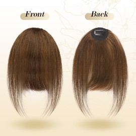 FESHFEN Clip in Bangs 100% Human Hair Bangs Light Brown Real Hair Extensions Wispy Bangs Thin Fringes Hair Pieces Natural Fringe with Temples Hairpieces for Women