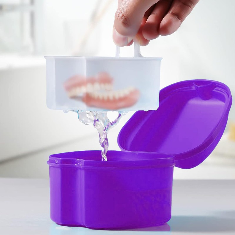 Retainer Case Denture Bath Box Easy Clean with Strainer Basket