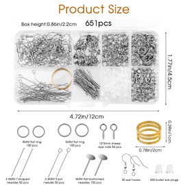 650 PCS Earring Making Kit Jewelry Making Supplies Kit Hypoallergenic Earring Findings Earring Repairing Set Include Earring Hooks Earring Backs Earring Posts Jump Rings Screw Eye Pins Head Pins