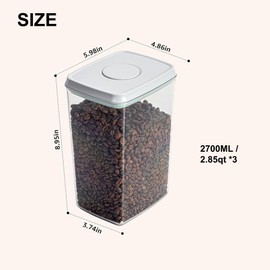 Kahyeets Airtight Food Storage Containers with Lids Airtight Pop Up Containers with Labels Pasta Organizer for Kitchen Pantry Cereal Snack Flour Sugar Coffee, 2700ml / 2.85qt