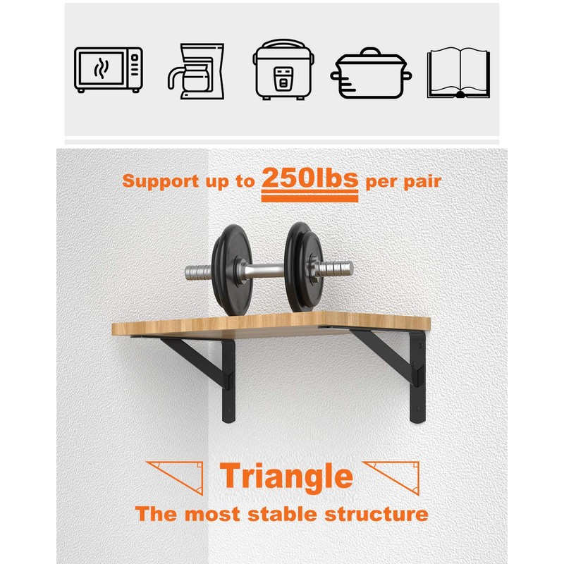 LuckIn 8-Pack Heavy Duty Shelf Bracket, 18 Inch Wall Shelf