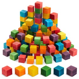 Bright Creations 100 Piece Wooden Blocks for Crafts, Colorful Small Cubes (6 Colors, 0.6 in) - Wooden Cubes - Wood Blocks for Kids