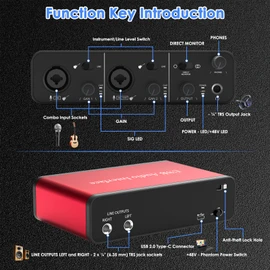 2i2 USB Audio Interface – 24Bit/192kHz Studio Recording, 48V Phantom Power – Compatible with DAWs, Perfect for Music, Podcasting & Voiceovers (Mac/PC)