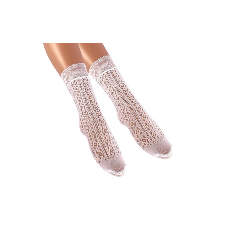 Generic Lace Socks for Women | White Crew Mid-Calf Socks