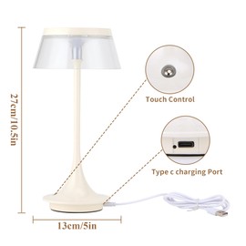 JHY DESIGN Aluminum Bedside Table Lamp 10.5" H 3-Color Light Dimmable Nightstand Lamp with Simple Clear Lampshade Touch Control Lamp for Bedroom Living Room Indoors Outdoors(Set of 2,Type-C Charging)
