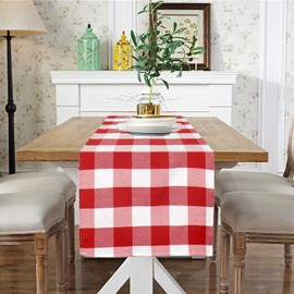 DUOBAO Red and White Buffalo Plaid Table Runner 14x72-Inch Farmhouse Decor Table Runners Home Fashions Farmhouse Living Buffalo Check Table Runner Paid Runner for Kitchen Table (14x72-Inch)