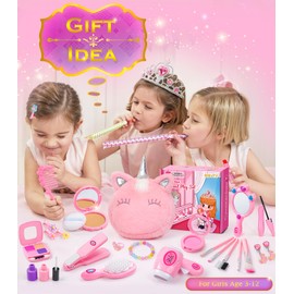 Kids Makeup Kit for Girl, Princess Toys Pretend Play Makeup Girls Toys, Kids Makeup Sets for Girls Beauty Salon Set Hair Accessories with Mirror, Hairdryer, Princess Cape Crown Handbag,Birthday Gifts