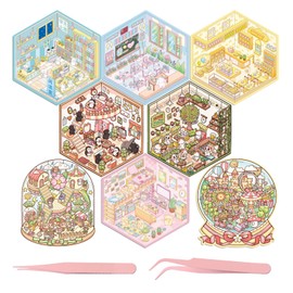 FEISHIONG 8 Sets 3D DIY House Scene Stickers,Funny DIY Stickers Scene,Cute 3D Cartoon Scene Stickers for Adult Kids Relief Stress Pass The Time