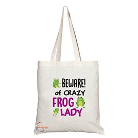 Coralgraph Inc TB269 Beware Crazy Frog Lady Novelty Present Gift Printed Eco-Friendly Stylish Long Handled Tote Shoulder Bag