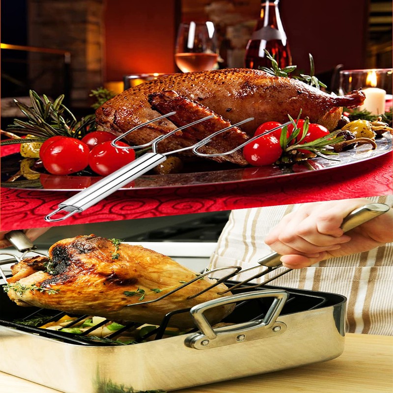 Thanksgiving Turkey & Roast Lifters, Stainless Steel Roaster Forks, Transfer