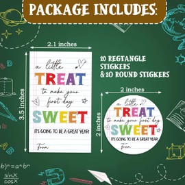 HandEasy 40 Pcs First Day of School Gift Tags, Welcome Back to School Adhesive Present Stickers, A Little Gift to Sweeten Your First Day Tags,Classroom Party Favors Present Decorations-A07