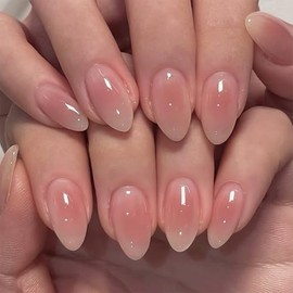 Virellay Almond Fake Nails, Artificial Fingernails, Press On Nails Almond (Pink Ombre, 24 Pieces)