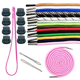 DaNaRaa 30 Pack Replacement Drawstrings Drawcords 8 Pieces Cord Locks for Pants Sweatpants Hoodies Scrubs Jackets Shorts, with 3 Pieces Drawstring Threader Re-Threader Tool Black
