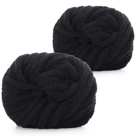Coopay Thick Wool for Crochet, 2 x 240 g, Soft Arm Knitting Wool for Hand Knitting, Soft Chunky Wool for Knitting, Bulky Arm Knitting Wool, XXL Wool for Blankets, Cushions, Pet Nest - Black