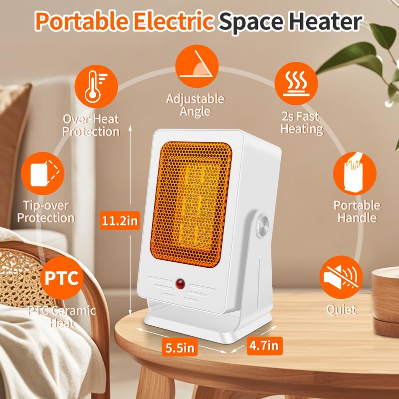 Verminget Portable Space Heaters for Indoor Use,Desktop Heater with 900W