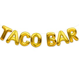 PartyForever TACO BAR Balloons Banner Gold Party Decorations Sign