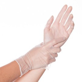 FRANZ MENSCH Hygonorm Classic Light Vinyl Gloves, Powdered, Pack of 100, Transparent, 8/M, L: 24 cm, Disposable Gloves, Examination Gloves, Disposable Gloves