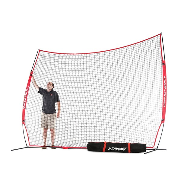 Rukket 12x9ft Barricade Backstop Net, Indoor and Outdoor Lacrosse, Basketball, Soccer, Field Hockey, Baseball, Softball Barrier Netting for Backyard, Park, and Residential Use (12x9ft (Red))