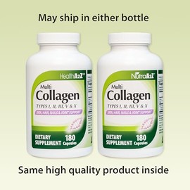 “Píldoras Multi Colágeno 1735mg 180 Cápsulas de Colágeno (60 Porciones) Tipos I, II, III, V y X para Hea