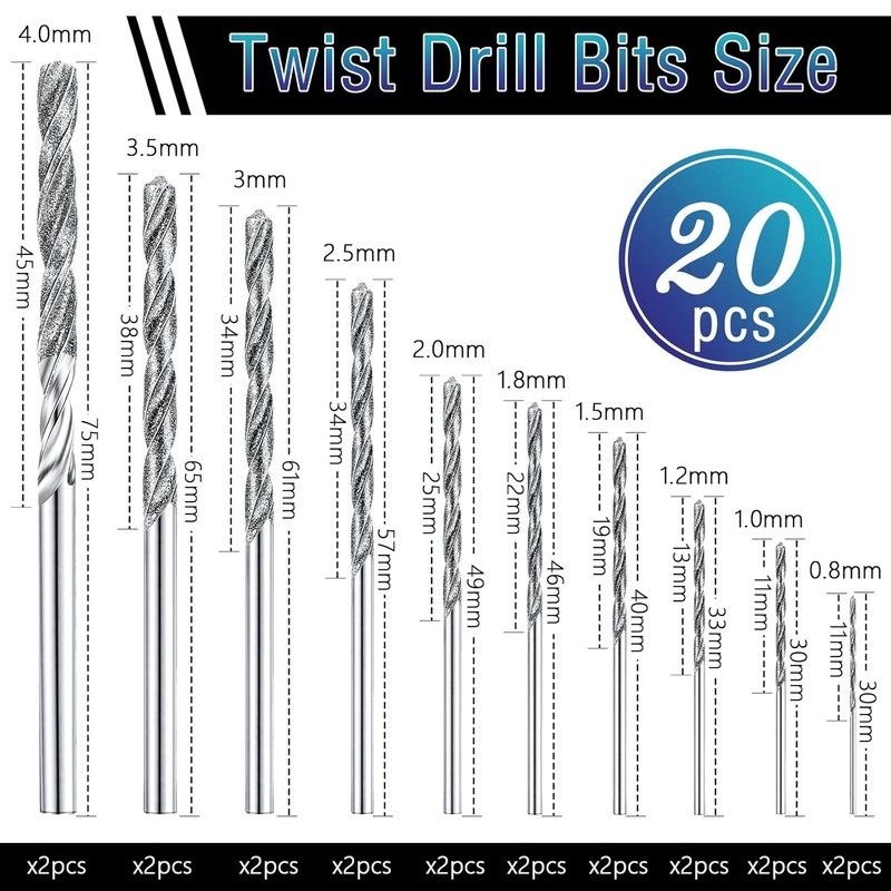 Honoson 20 Pieces Diamond Drill Bits Set for Stone Twist