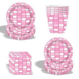 Party Tableware Set, Birthday Decoration Set, Party Tableware Children's Birthday Decoration, Birthday Decoration Set, Party Decoration Tableware Party Supplies Set (Pink White-2)