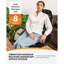 CooCoCo Vibration Back Massager with Heat, Birthday Gifts for Mom Dad Him Men Husband, Massage Chair Pad with 8 Vibrating Motors & 2 Levels Heat, Heated Seat Cushion for Home Office Use