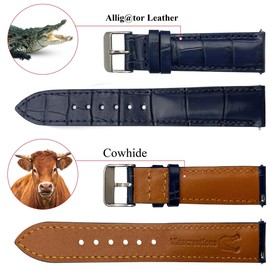 20mm Navy Blue Handmade Flat AIIigator Belly Watch Band Men Quick Release Hornback Croc Replacement Pin Silver Buckle Slim Wristwatch Strap by Vietnamese DH-04-20MM