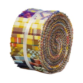 Soimoi 40Pcs Check Print Precut Fabrics Strips Roll Up 2.5 x 42 inches Cotton Jelly Rolls for Quilting - Multicolor