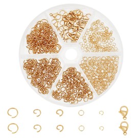 PH PandaHall 18K Gold-Plated Jewellery Clasp Set 700 Pieces 3/4/5/6/8 mm Open Jump Rings with 20 Pieces 12 x 7 mm Lobster Clasps Set for Making Jewellery Pendants
