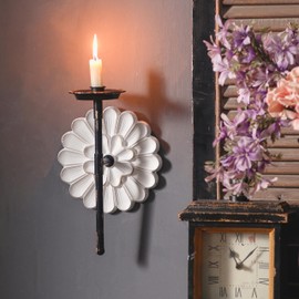 SOFE Farmhouse White Candle Wall Sconce Floral Sculpture, Elegant Wall Candle Stick Holder, Wood Iron Wall Candle Holder for Bathroom, Kitchen, Fireplace
