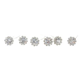 SAMKY Set of 6 Flower Design Hair Pins - Clear Crystals Silver Plating H071
