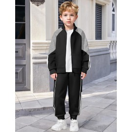 NECIOUS Boys Clothes Size 8 7 Kids Boys Fall Outfits 2 Piece Winter Black Long Sleeve Sweatshirt Jacket and Athletic Sweatpants Clothing Sets