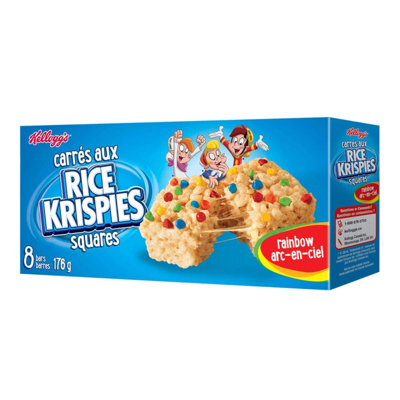 Kellogg's Rice Krispies Square Bars, 8ct, Rainbow Cereal Bars 176g/6.2oz.,